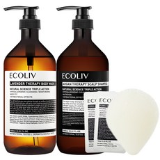 頭皮護理洗髮精 摩洛哥堅果油 1000ml+薰衣草沐浴露 1000ml+沐浴海綿+沐浴露 10ml 2入, 1套