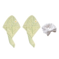 柔軟乾髮巾 SG31 2入 + 洗臉髮帶套組, 綠色, 1套