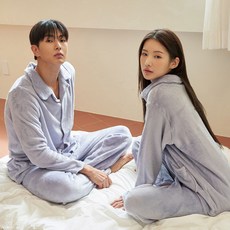도씨 커플용 솔리드 극세사 밍크 잠옷 2세트