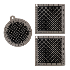 黑色格紋印花電磁爐保護墊組, 黑色, 1 輪 + 2 方, 1組