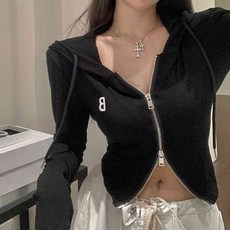 Goodif 女款修身短版換季日常長袖連帽拉鍊外套