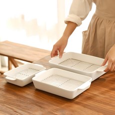 Careprin 多用途陶瓷烤盤附不鏽鋼網架3件組 (S/M/L), 1組, 白色