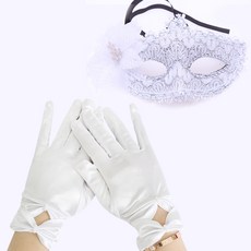 Party09 威尼斯花朵半臉面具 + 緞帶手套 雙手穿戴套組 FREE, 1套, 白色