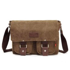 AUGUR Do-oppa 女性用 Aruna 帆布大容量方形素色霧面筆電斜揹包, 棕色