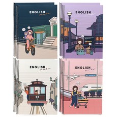 Pinkfoot 印花英文筆記本 4款 各2入, 粉色, 紫色, 象牙色, 海軍藍, 1套