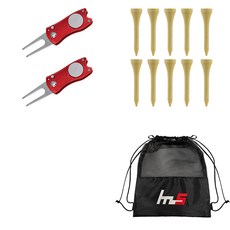 NAYASTYLE 高爾夫果嶺叉修補器 紅色 2入 + 木質高爾夫短球梯 10入 + 收納袋套組 GFYP-41-2 + 182-1PU, 混合色(果嶺叉修補器, 收納袋), 單一色(高爾夫球梯)
