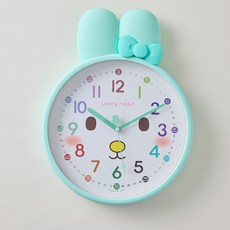 hcclock 蝴蝶結兔子靜音掛鐘 25cm + 支架套組, 薄荷綠(時鐘)