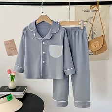 Starbean 兒童學生兔子刺繡口袋長袖睡衣套裝