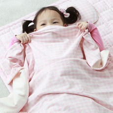 HWAMO BABY 幼兒經典格紋絲絨午睡被組, 粉紅色