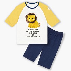 Uni FRIend 孩童插畫風獅子印花7分袖居家服+素色休閒褲