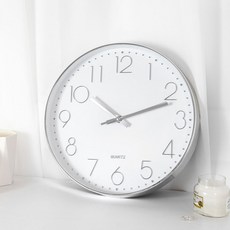 비스토어 샤이닝 무소음 인테리어 벽걸이 시계, 화이트 실버