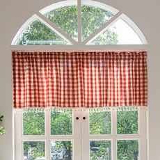 G&Y 紅色格紋流蘇迷你窗遮光短窗簾, 單一顏色