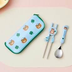 Modern House 幸運熊兒童湯匙學習筷拉鍊盒組, 1組, 湯匙+筷子+拉鍊盒, 幸運熊