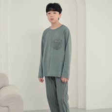 CocoDream 青少年用口袋條紋長袖睡衣上下套裝