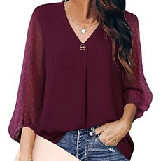 마더브띠 여성용 토트무늬 시스루 소매 쉬폰블라우스