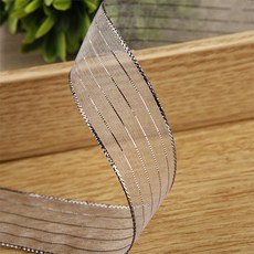 Maket Gamseong 絲綢條紋禮物包裝緞帶, 18.288m, 灰色