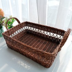 Rattan Shop 藤製長方形附提手藤編籃 托盤 N007H, 1個, 棕色