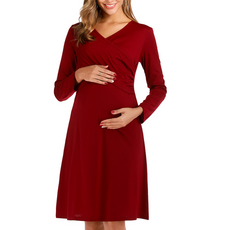 孕婦交叉V領連身裙