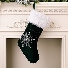 簡約雪花刺繡柔軟聖誕襪袋, 綠色