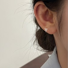 Gel Luna 女性款超迷你蝴蝶結易扣式環形耳環 P-294 銀色