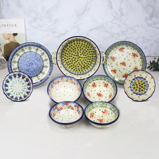 CeramikaArtystyczna 昏迷碗套組 2, 2種飯碗+2種湯碗+中部焗烤碗+21cm圓盤+小褶邊球, 混合顏色