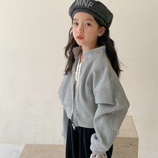 Yubli女童款Kni短版Power Puff袖子拉鍊針織衫