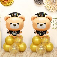 WOW PARTY KOREA 畢業氣球柱DIY套組, 2套, 金色(30cm氣球) + 金色亮片(30cm氣球) + 畢業學士帽小熊(鋁箔氣球)
