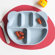 ade.l 孩童矽膠餐盤組, 天藍色, 3格餐盤(大)+3格餐盤(小)
