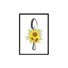 室內裝飾 01 向日葵 F 海報 + 鋁製畫框組, 黑色