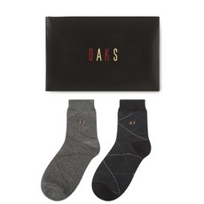 DAKS 變形格紋長款木質休閒襪 2 件套 DGSS1E203, 灰色, 海軍藍