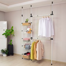 포에타 원터치 205 슬림 선반 행거, 화이트 + 블랙