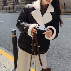 구디프 여성용 무스탕 스타일 더블 버튼 패딩