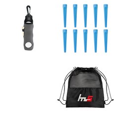 NAYASTYLE 高爾夫小球袋 + 塑膠長球梯 10入 + 收納袋組, 灰色(球袋) + 藍色(球座)