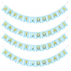 LivingDA 大型金箔三角旗百日掛旗, 藍色, 4個