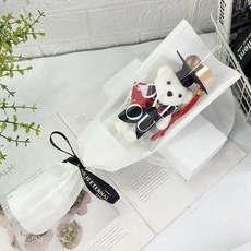 윰스 졸업식 수료식 축하 학사모 곰인형 꽃다발, 화이트, 1개