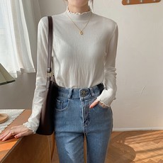 UNI.J 女款Oden波浪紋半高領針織衫