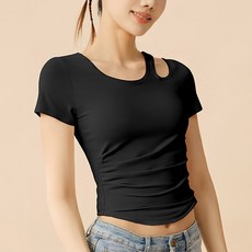 MarketA 女款單肩開衩瑜伽T恤