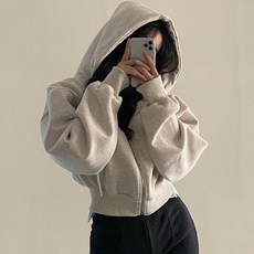 I'M MONG 女款素色修身短版連帽拉鍊外套