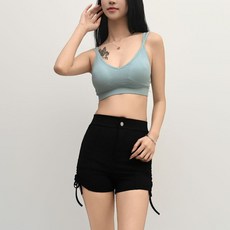 더시럽 여성용 통기성 캡내장 스포츠 더블라인 크롭 브라탑