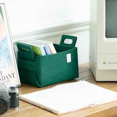 가쯔 접이식 펠트 수납 바구니, 딥그린, 1개