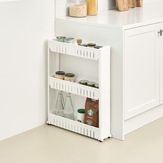 CASAMARU 移動式窄縫置物架 3層, 白色