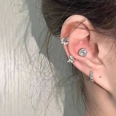 젤루나 여성용 써지컬 샤인 큐빅 하트 나비 원터치 링귀걸이 P-535 4종 세트