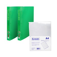 MiDAS 3孔D型夾 40入 2組+L型文件夾 10入組合, 綠色（環文件）, 1套