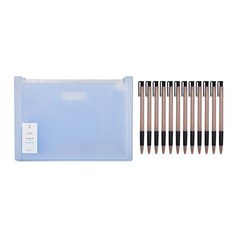 deLi 12分類可擴展手風琴折疊文件盒+油性圓珠筆 0.7mm 12入, 隨機發貨（折疊盒），黑色（圓珠筆）, 1套