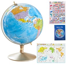 SEOJEONGLOBE 藍色海洋 鐵製底座 行政地球儀 260-A1 + 世界地圖 + 國旗貼紙, 混合色