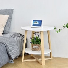 圓形2層多用途桌, 白色 + 淺米色