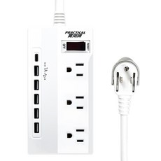 PRACTICAL 實用牌 1開3插電腦延長線 3孔 + 6USB PNA3136U-6, 白色, 1個, 1.8m