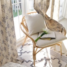 FORHOME 手工羅馬印花亞麻掛鉤式窗簾, 米色