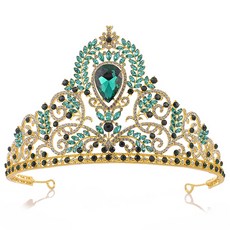 Lunaglam 復古宮廷風婚禮皇冠珠寶頭飾 WC510, 1個, 金色綠色