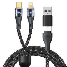 YORI CAR 優里 透明二拖二充電線, 1個, 黑色, 120cm